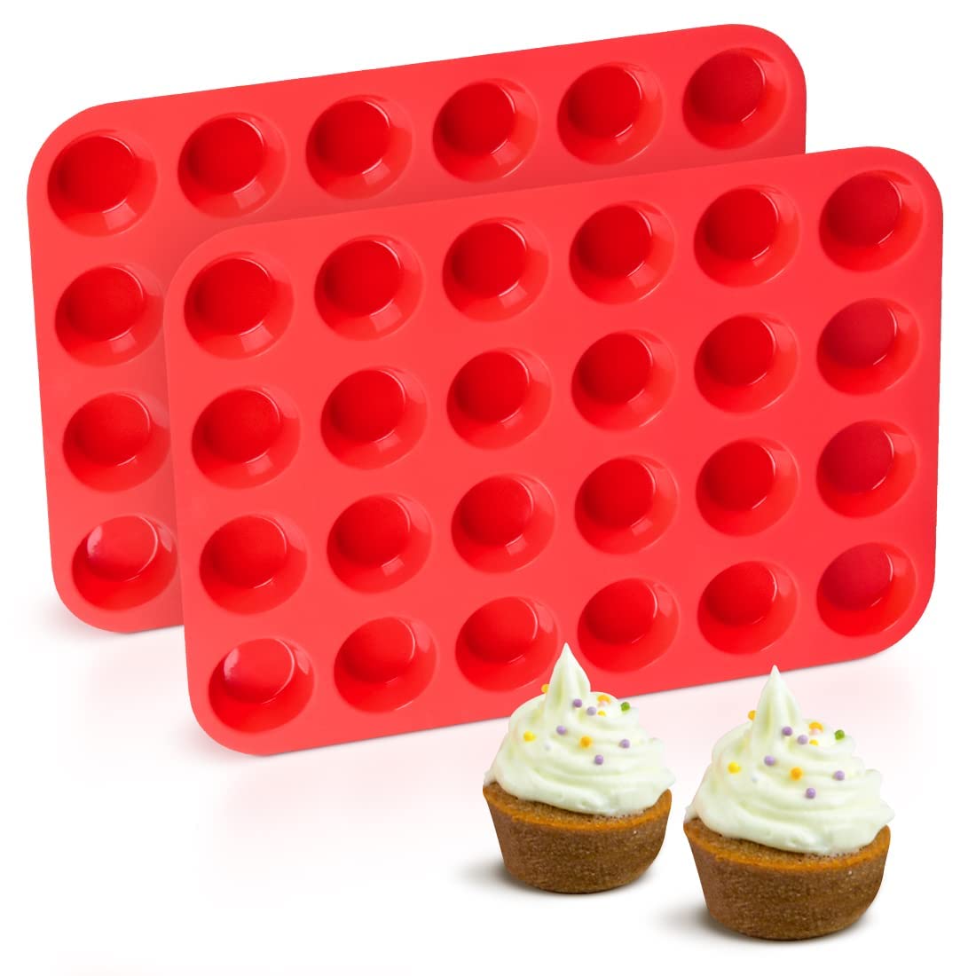 CAKETIME molde silicona para 24 copas, mini magdalenas, antiadherente y desmolado rápido
