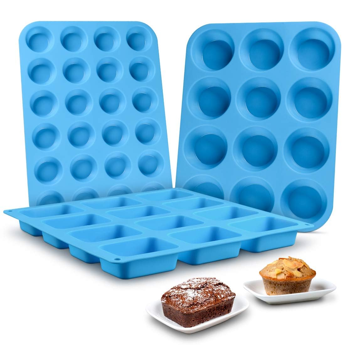CAKETIME molde silicona muffins 24 cupos, antiadherente para hornear cupcakes