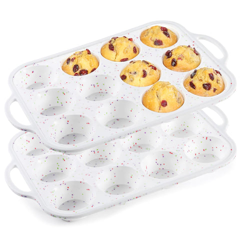 CAKETIME molde de silicona para muffins con marco metálico y 12 cavidades para hornear.