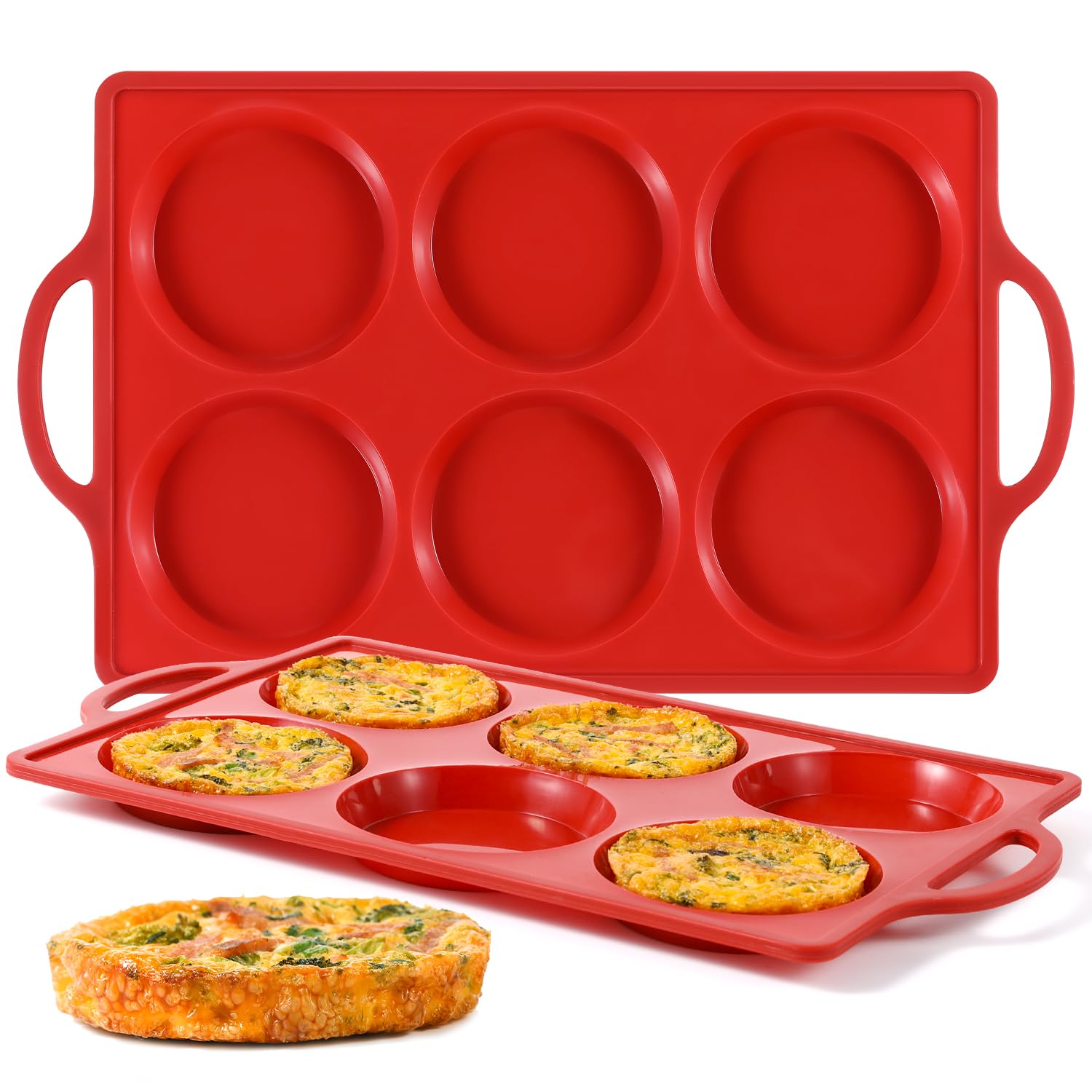 CAKETIME molde-top muffin silicona 4 pulgadas con armazón metálico rojo para hornear estable.
