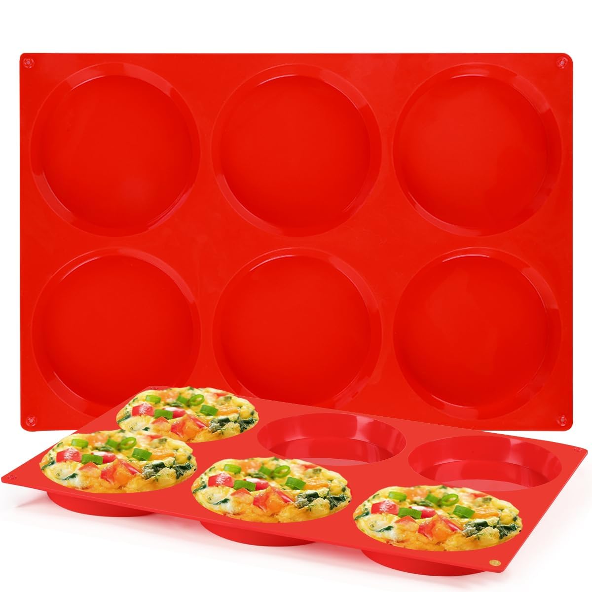 CAKETIME moldes de huevo de silicona jumbo, 4 pulgadas, para desayunos fáciles