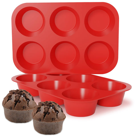 CAKETIME silicona jumbo muffin pan, vista superior, desmoldeo fácil y antiadherente