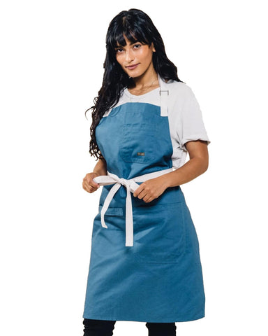 Caldo delantal de cocina en algodón diario azul vintage protege la ropa