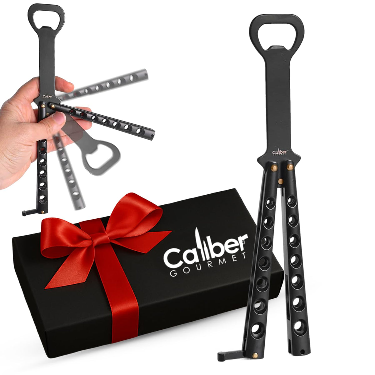 Caliber Gourmet abrelatas cuchillo mariposa frontal para bar: estilo seguro