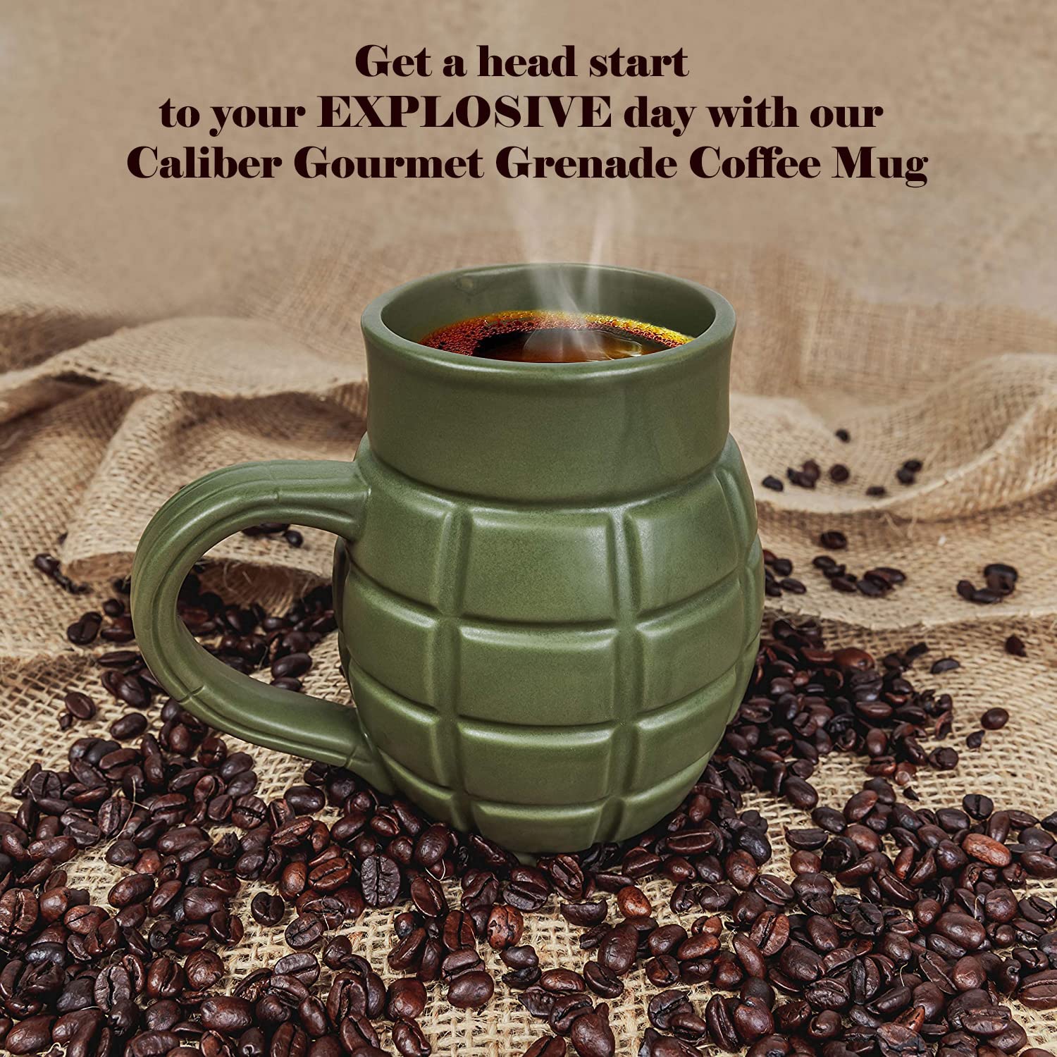 Caliber Gourmet Taza cerámica con efecto granada, ideal como regalo novedoso.