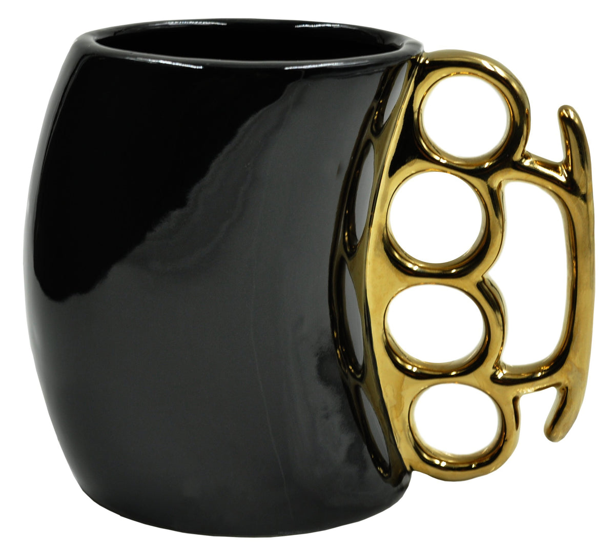 Caliber Gourmet tazas Nudillos latón negro dorado, agarre cómodo para café.