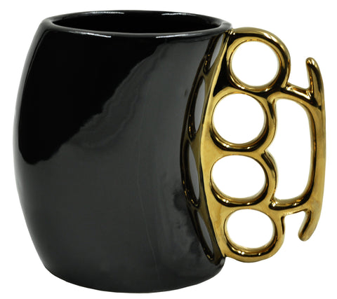 Caliber Gourmet tazas Nudillos latón negro dorado, agarre cómodo para café.