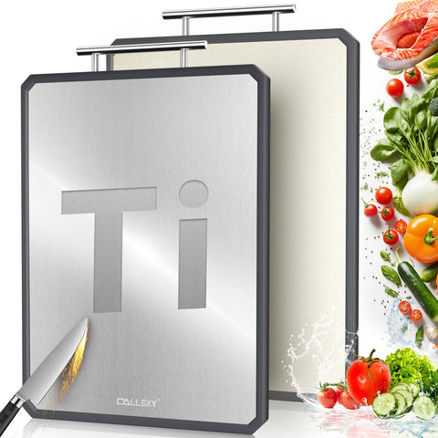 Callsky tabla titanio 2 en 1, cara titanio para carnes crudas, uso seguro.