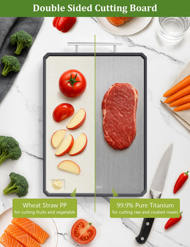 Callsky tabla titanio 2 en 1, reverso trigo para frutas y verduras.