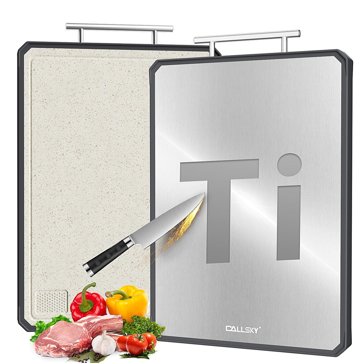 Callsky tabla de corte titanio doble cara para carnes y verduras, sin olores.