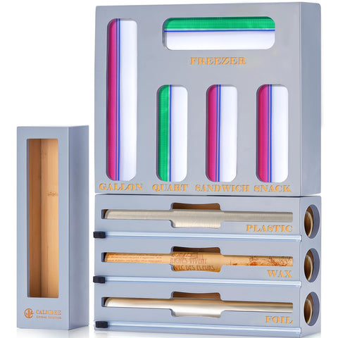 Calmbee organizador 3 en 1 para aluminio y envoltura, mejora la organización de la cocina.