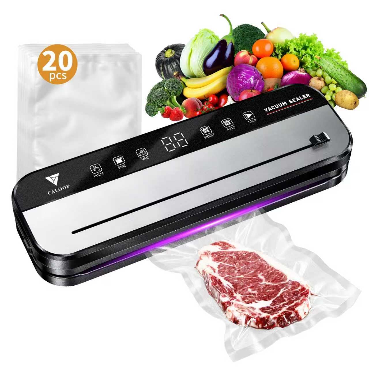 CALOOP Selladora frontal compacta para cocina, ahorro de espacio y uso rápido.