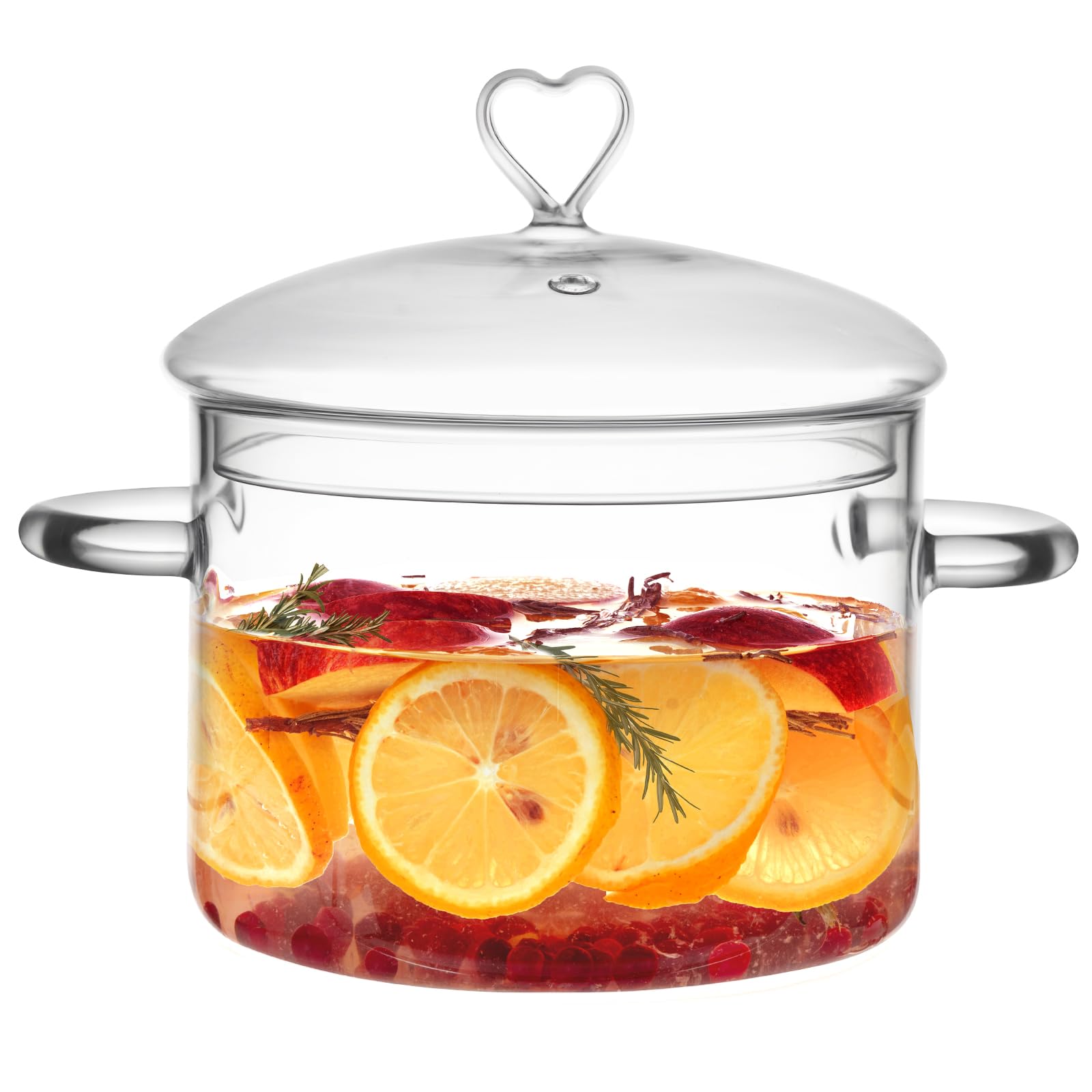 Calorcristo olla de vidrio 2l con tapa corazón, visual claro para ver la cocción.