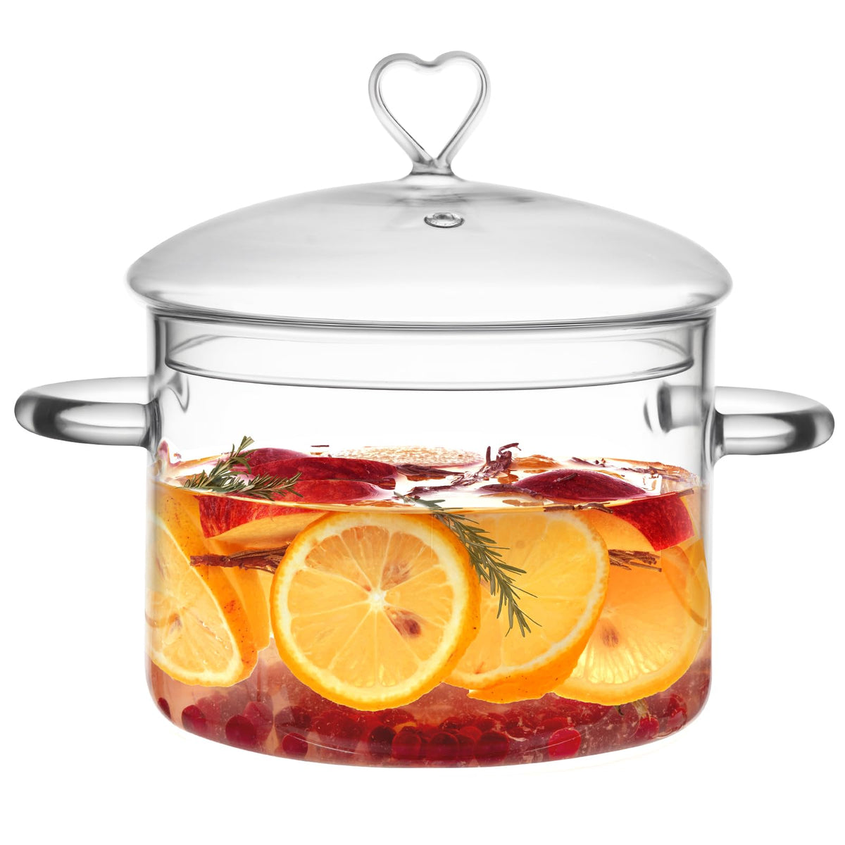 Calorcristo olla de vidrio 2l con tapa corazón, visual claro para ver la cocción.