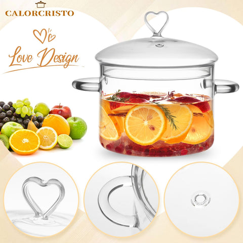 Calorcristo olla vidrio 2l apta para horno y estufa, tapa clara para ver el progreso.