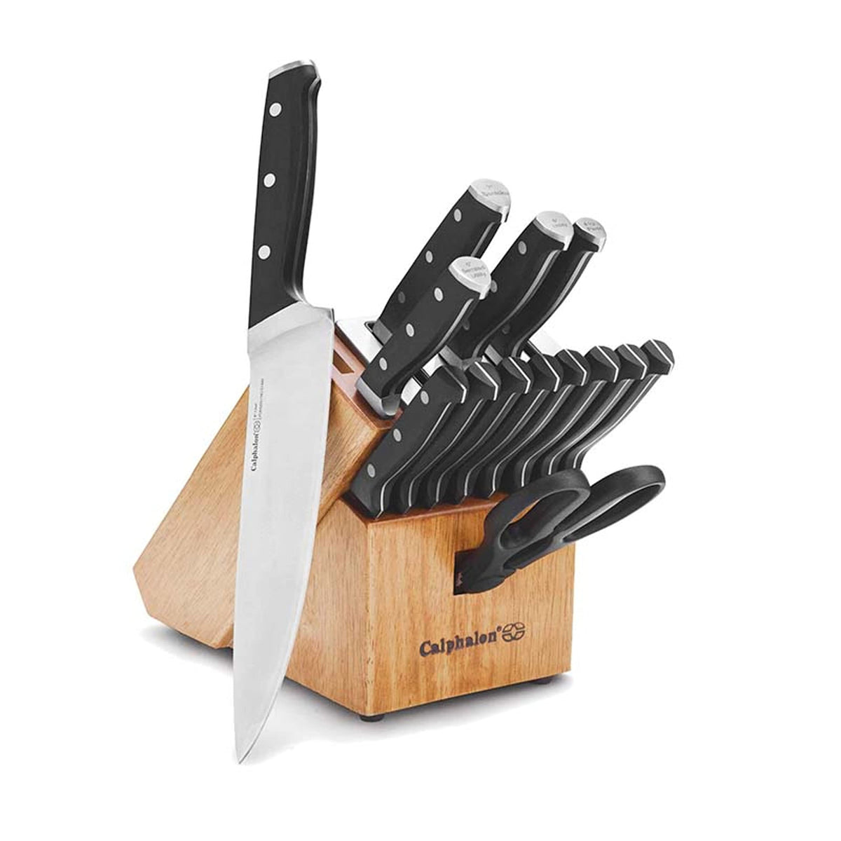 Calphalon Classic: juego de cuchillos con bloque afilador cerámico para afilar entre usos.