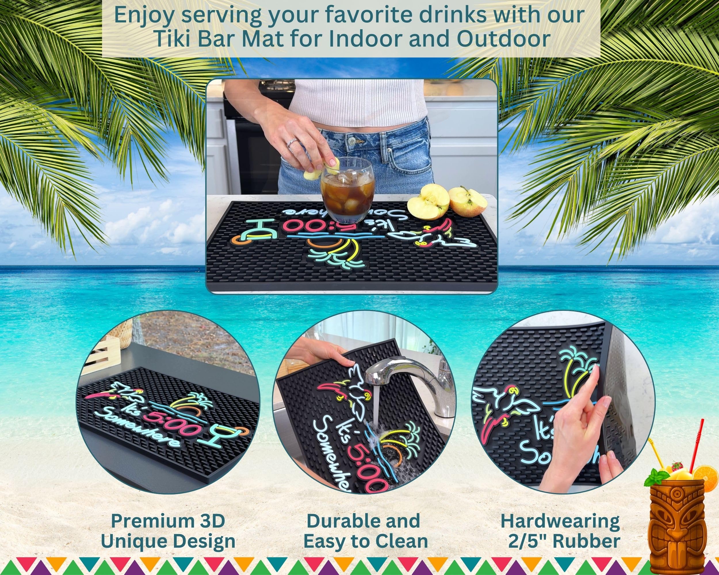 CALUVAR esterilla para barra tiki hawaiana, antideslizante y práctica.