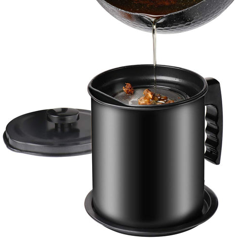 Cambom contenedor grasa 1.6L con tapa y malla, ideal para almacenar aceite limpio.