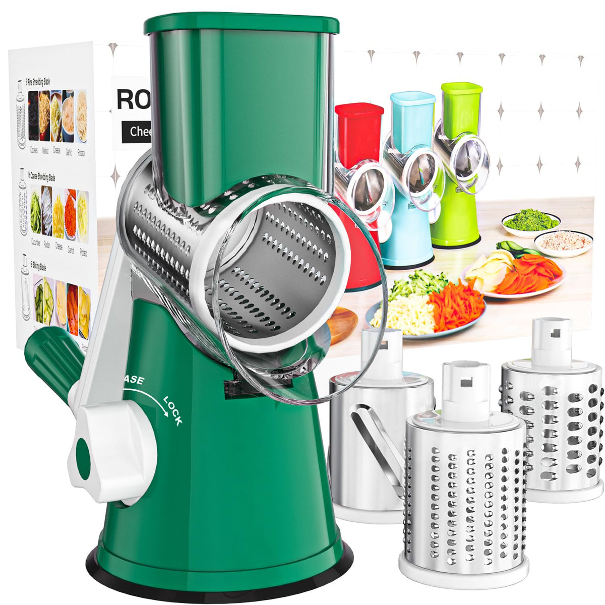 Rallador Cambom con giro manual rallando queso fresco con rapidez