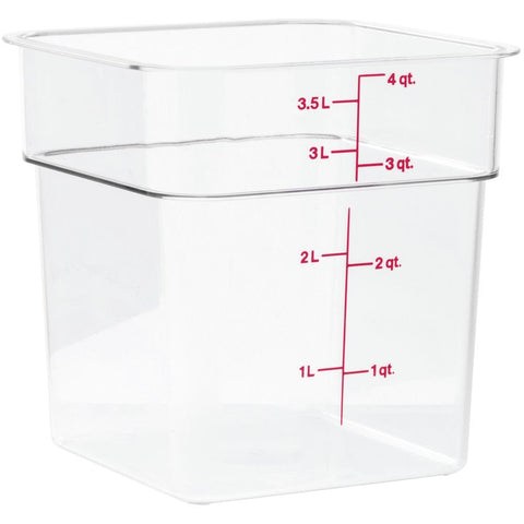 Cambro CamSquare con graduaciones verdes externas para medir porciones e inventario.