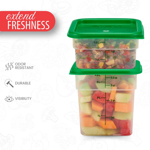 Cambro contenedor cuadrado apilable 2QT-4QT, ahorro de espacio en estantería.