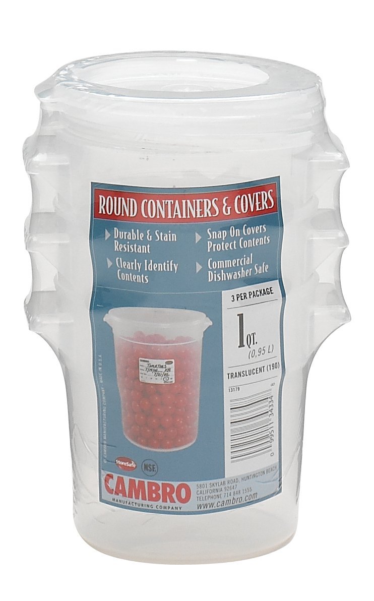 Cambro contenedor redondo de 1 cuarto con tapa, ideal para almacenar sobras