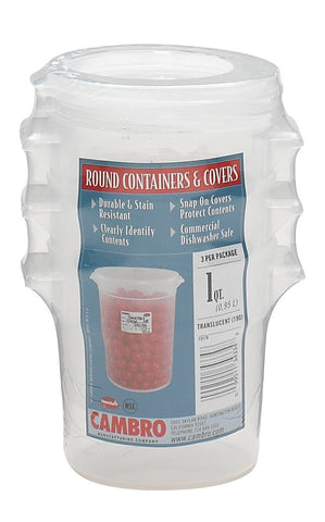 Cambro contenedor redondo de 1 cuarto con tapa, ideal para almacenar sobras
