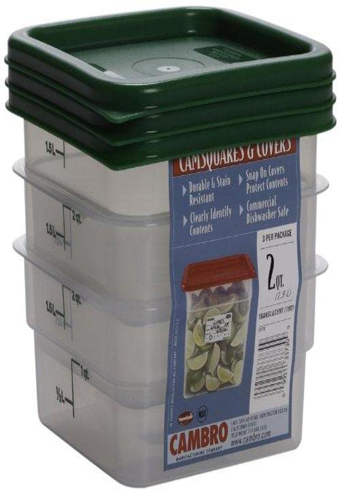 Conjunto Cambro de contenedores cuadrados con tapas 2 cuartos para almacenamiento seguro.
