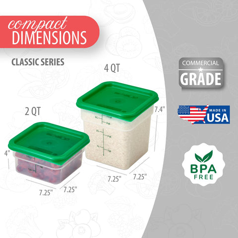 Cambro tapa verde para contenedores, cierre seguro y apilable para cocina.