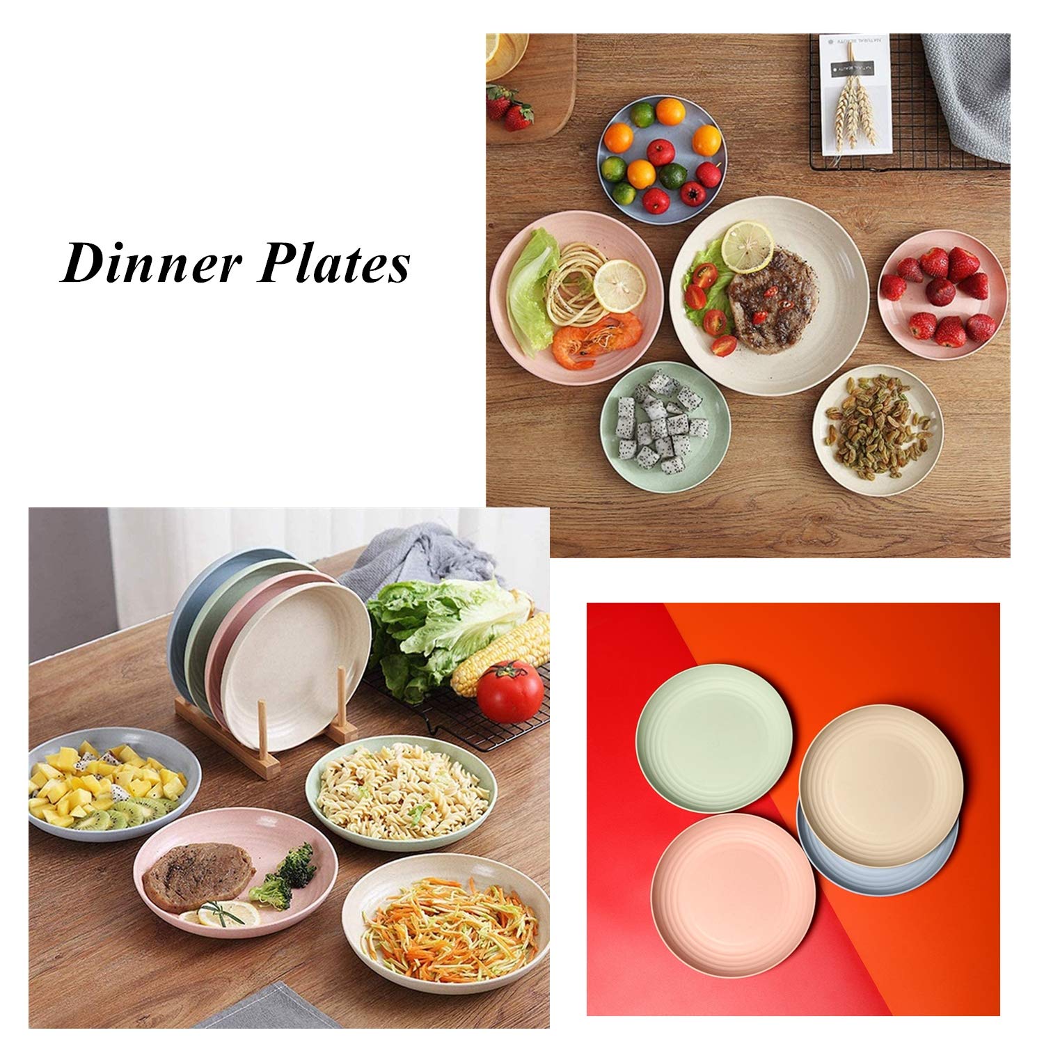 CAMBUY platos de paja de trigo 8 pulgadas, apilados, ahorro de espacio perfecto para almacenamiento