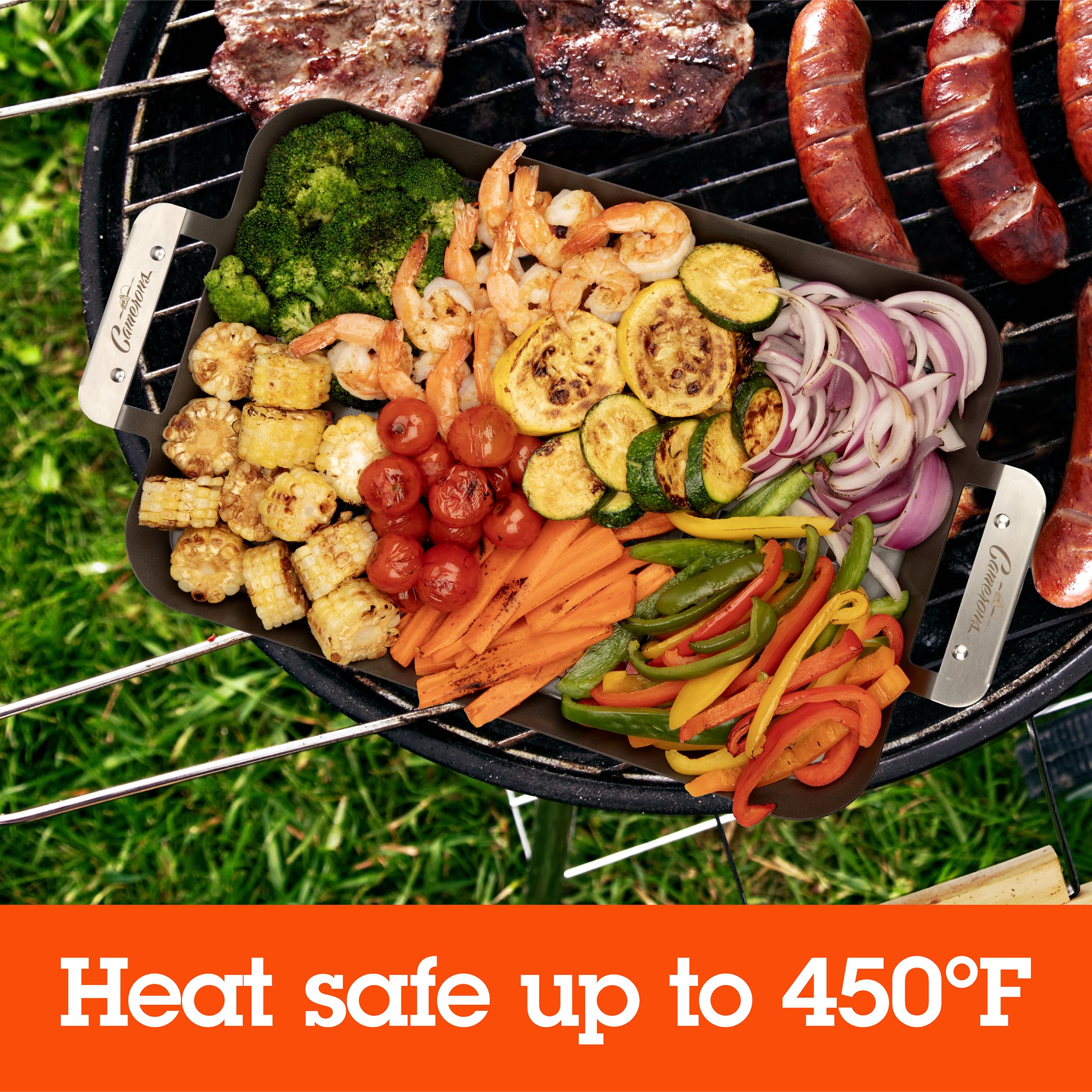 Camerons Grill Topper: superficie antiadherente para cocinar verduras sin pegarse.