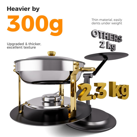 CAMMOO chafer en acabado plata, diseño duradero para catering diario