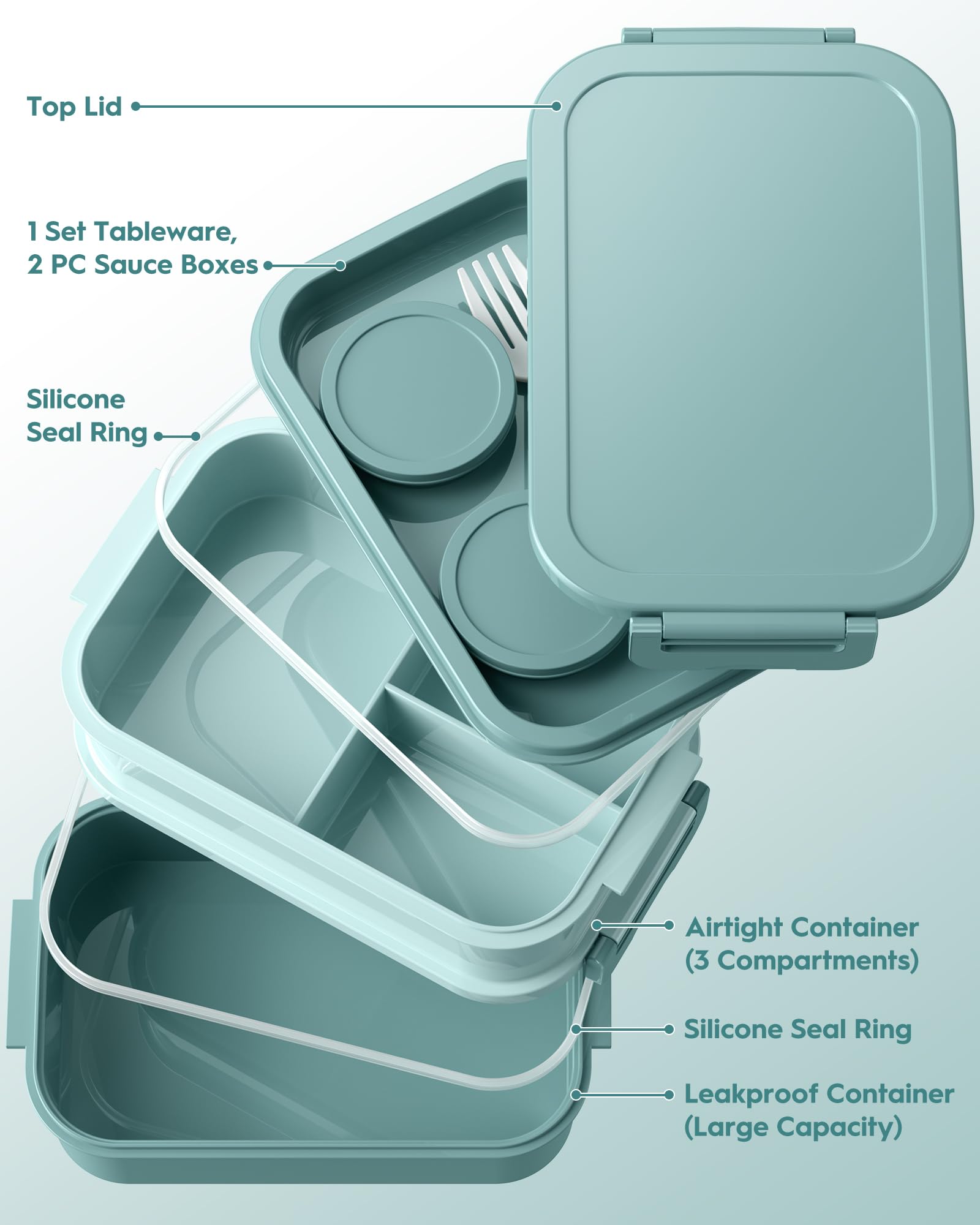 Canfanni Bento Box con diseño de tres niveles para organizar platos.