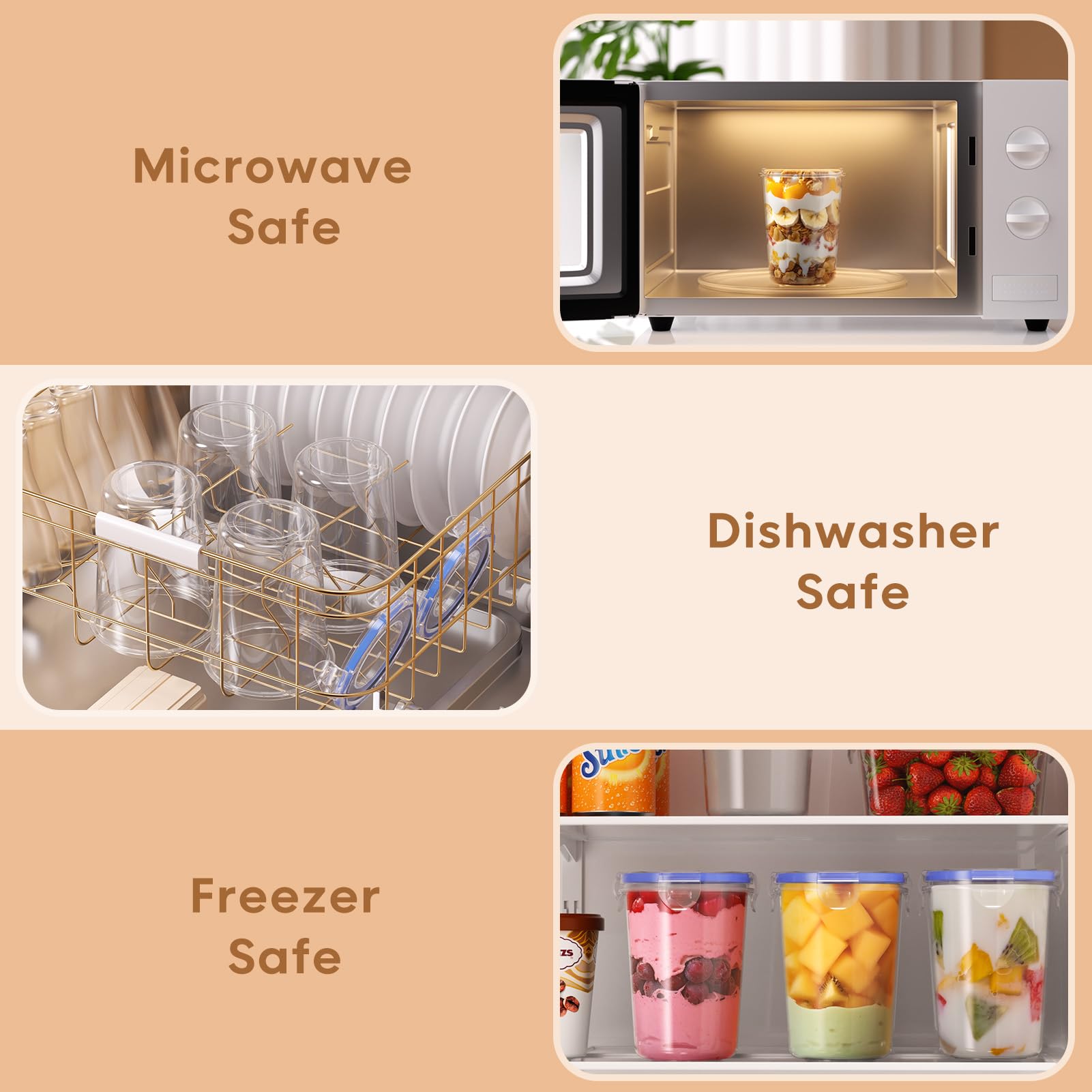 Canfanni contenedor plástico sin BPA, apto para congelador y microondas, práctica duradera.