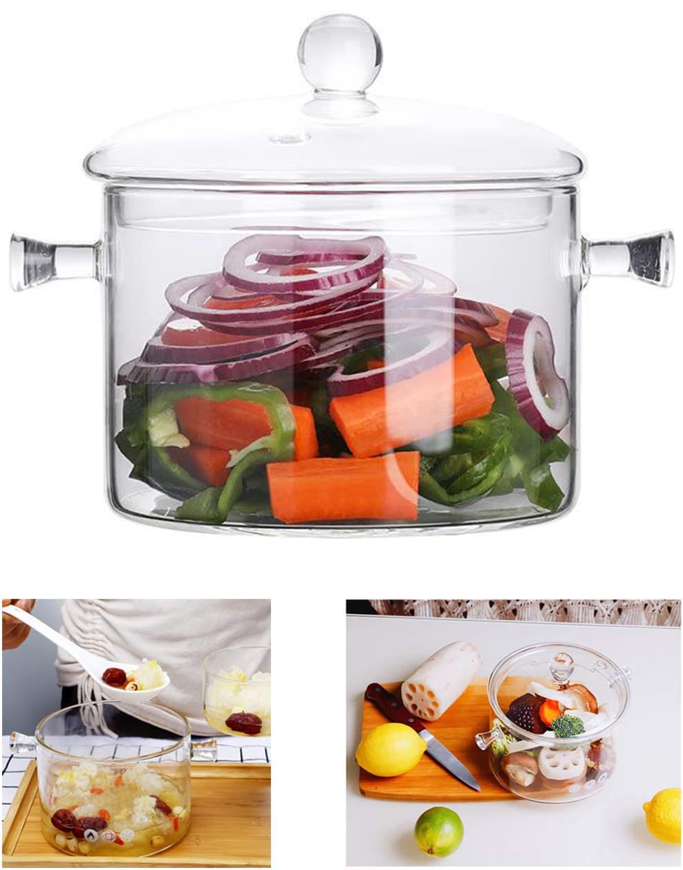 Olla Cangfort de vidrio borosilicato 1.5 L con tapa, ideal para hervir pasta.