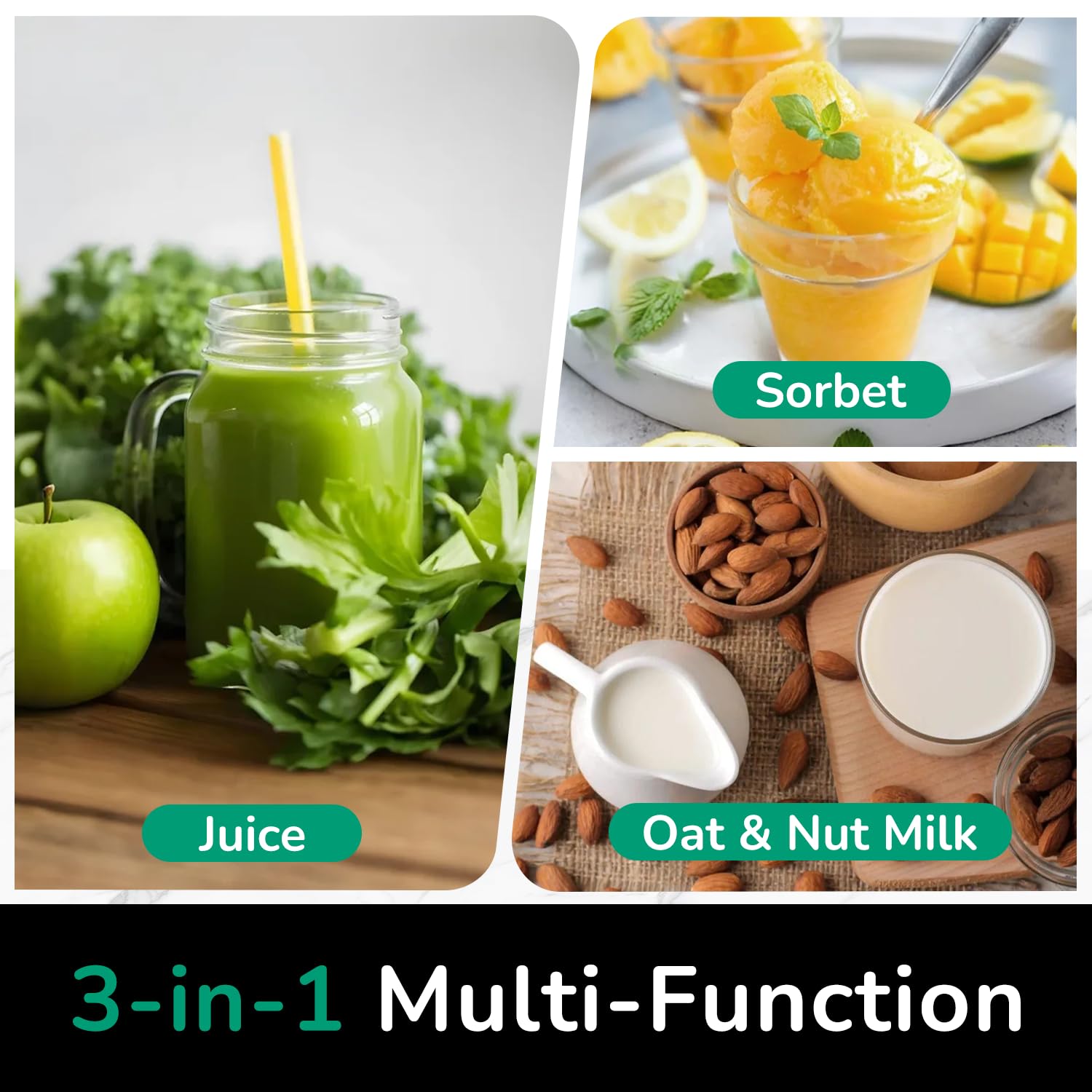 Canoly C16 sistema 3 en 1 para jugos, sorbetes y leche vegetal.