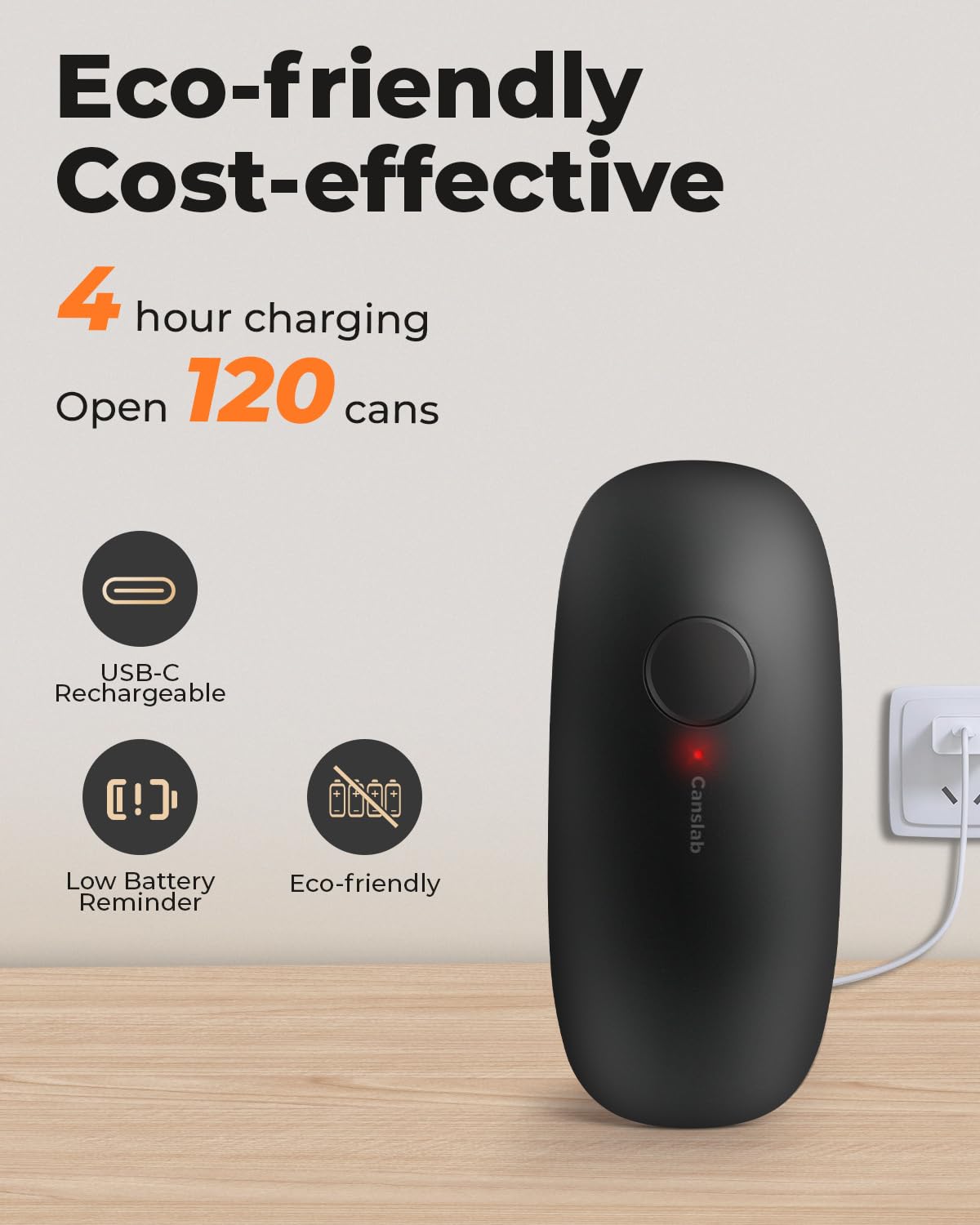 Canslab abrelatas eléctrico facilita abrir latas con una mano