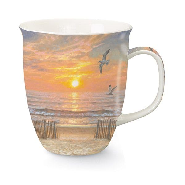 Cape Shore Ocean Harbor Mug con diseño de puesta de sol en la playa, perfecto para café matutino.