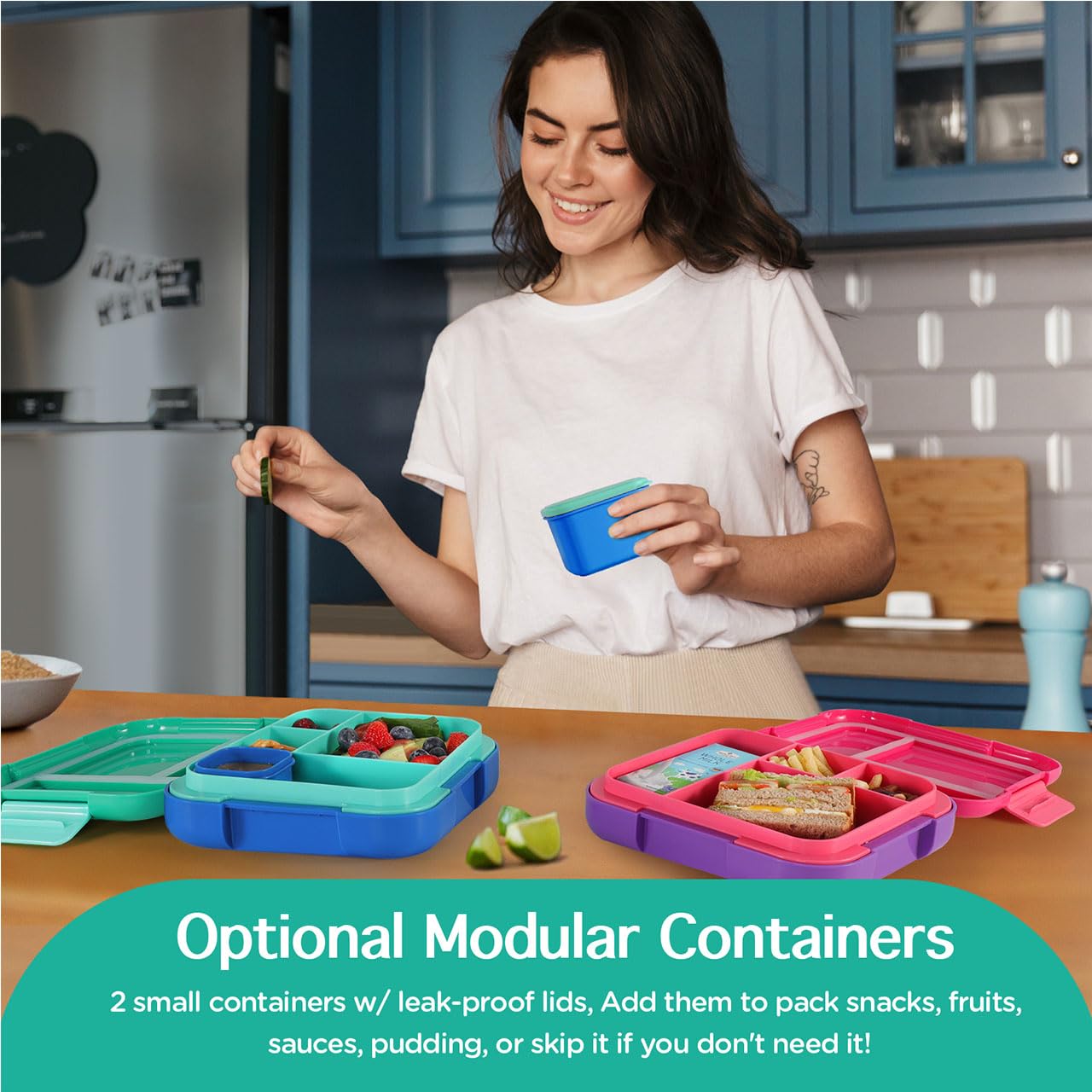Caperci bento con compartimentos modulares: ideal para yogur o snacks.