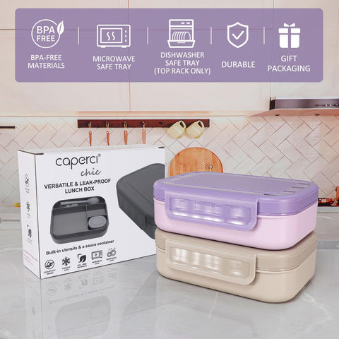 Caperci Bento conjunto con utensilios reutilizables y recipiente para salsa incluido.
