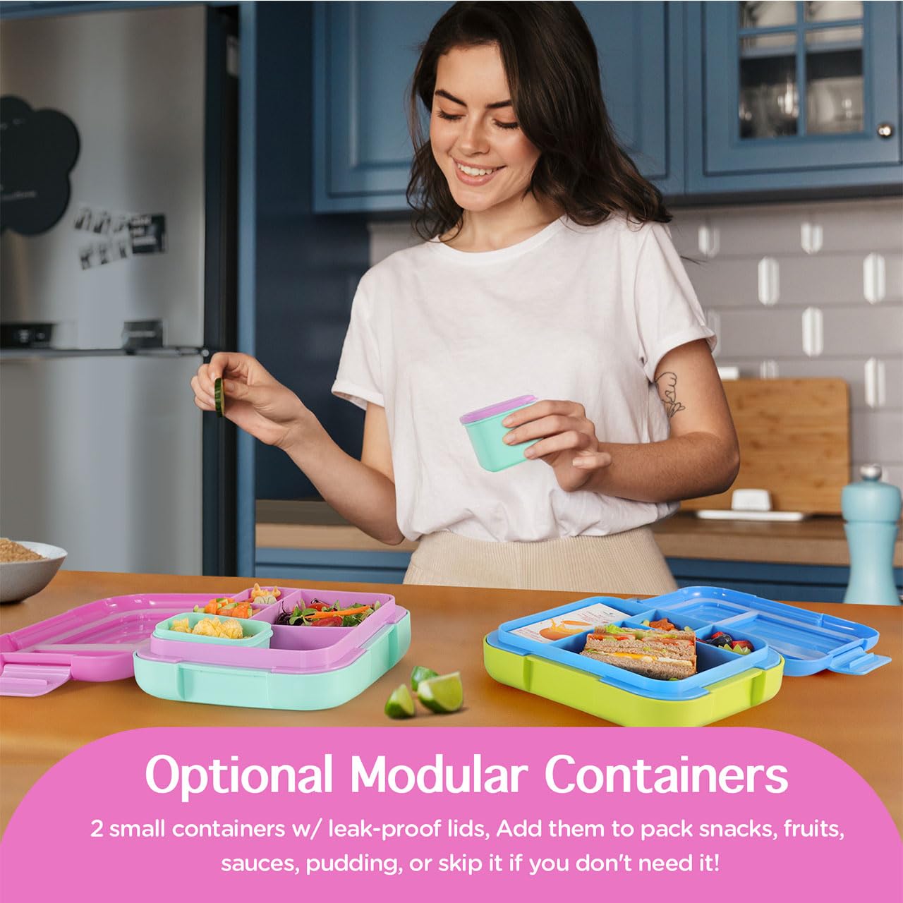 Caperci Bento con contenedores modulares incorporados para snacks y yogur