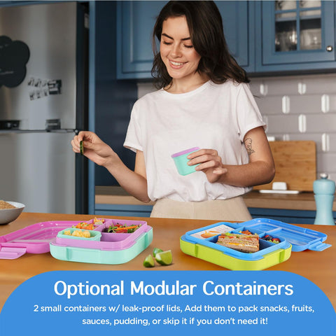 Caperci Bento contenedores modulares incorporados para snacks y salsas sin derrames.