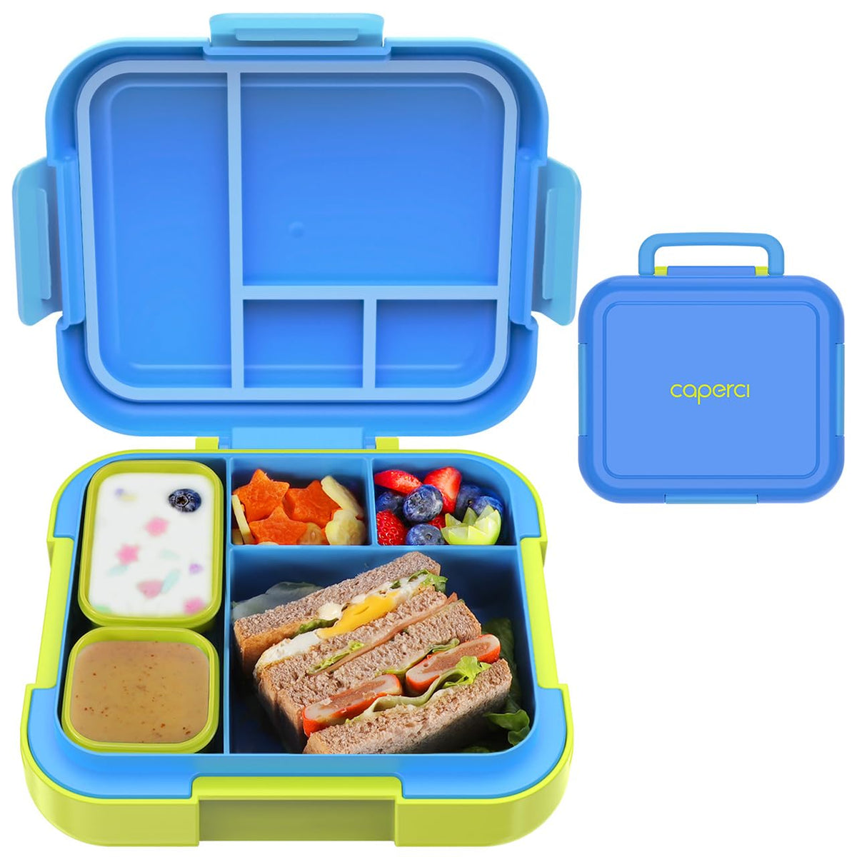 Caperci Bento lonchera para niños con 4 compartimentos para comidas variadas.