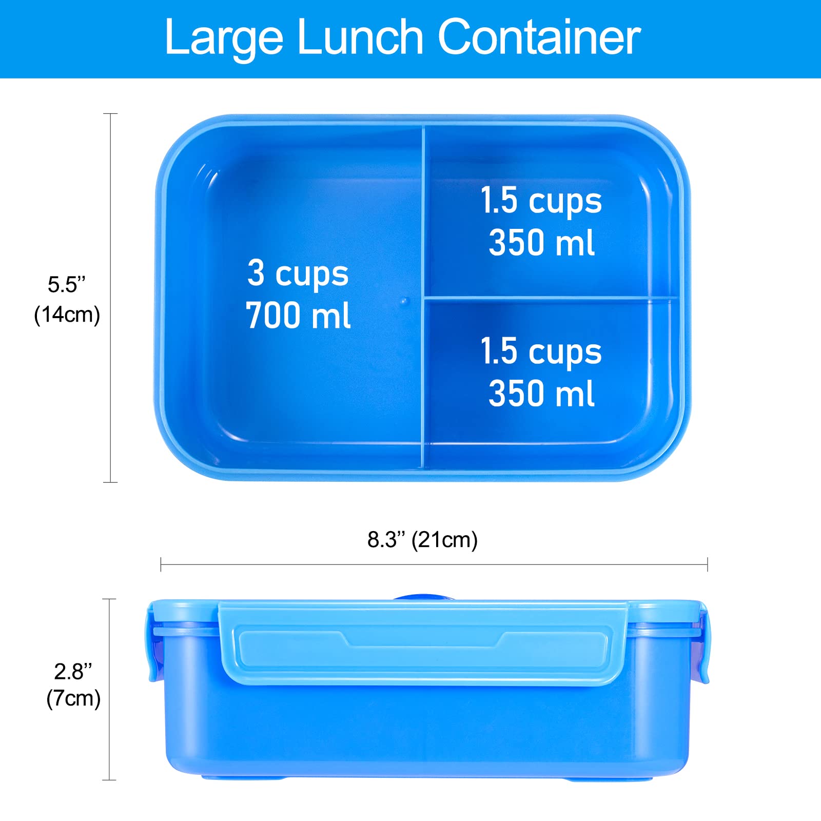Caperci Bento Azul con 3 compartimentos para porciones equilibradas