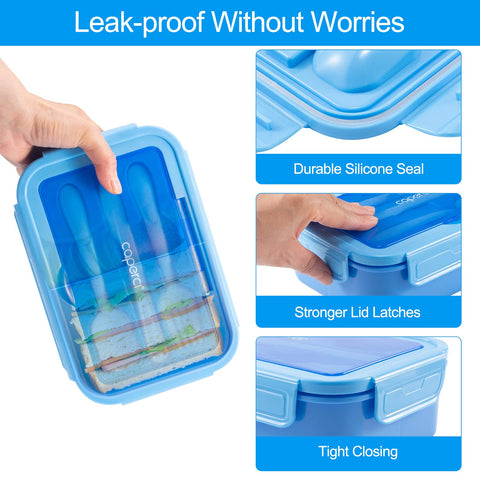 Caperci Classic Bento Azul con cubiertos integrados para comer en movimiento