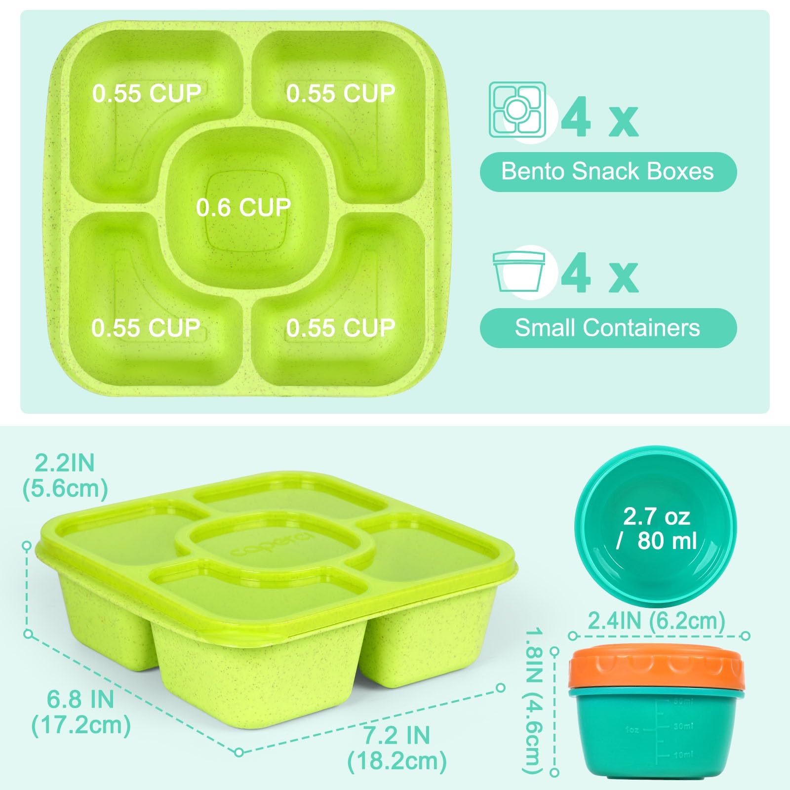 Juego incluye cuatro recipientes pequeños para salsas y aderezos.
