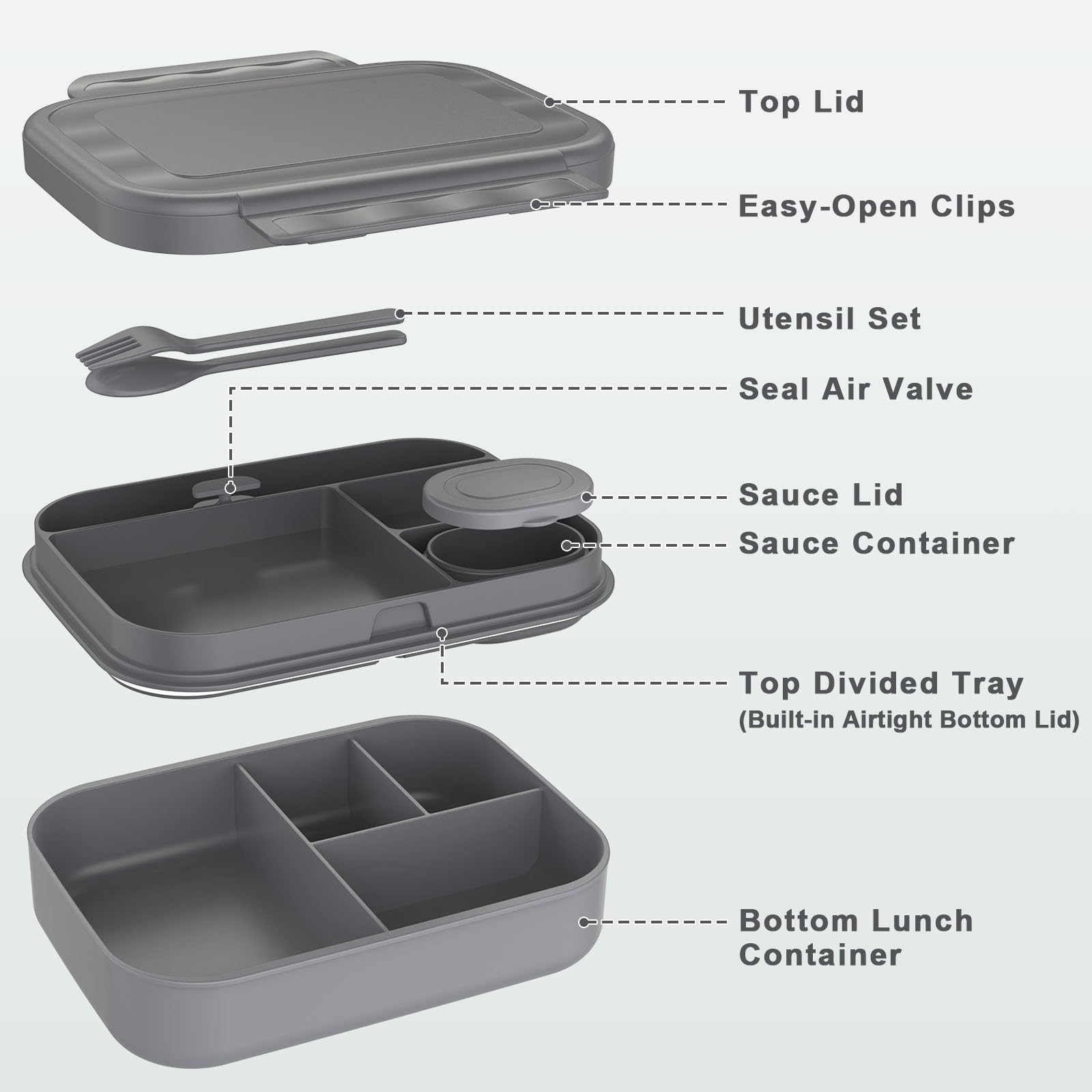 Contenedor de salsa integrado de Caperci Bento para sabores separados