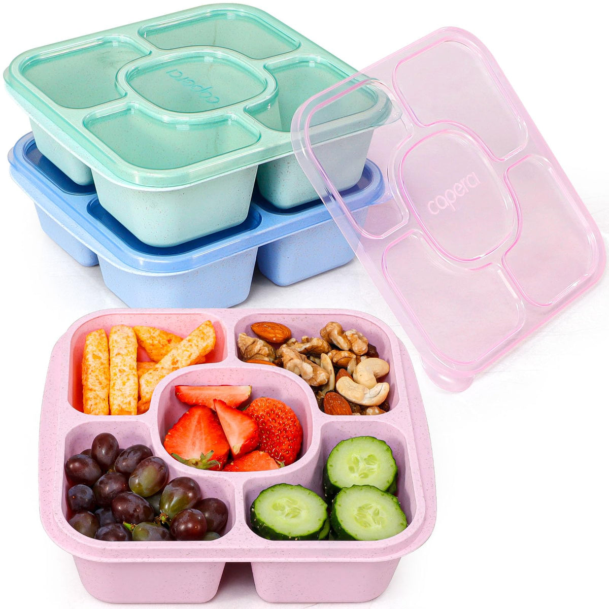Caperci Contenedores snack con 5 compartimentos para almuerzos variados.