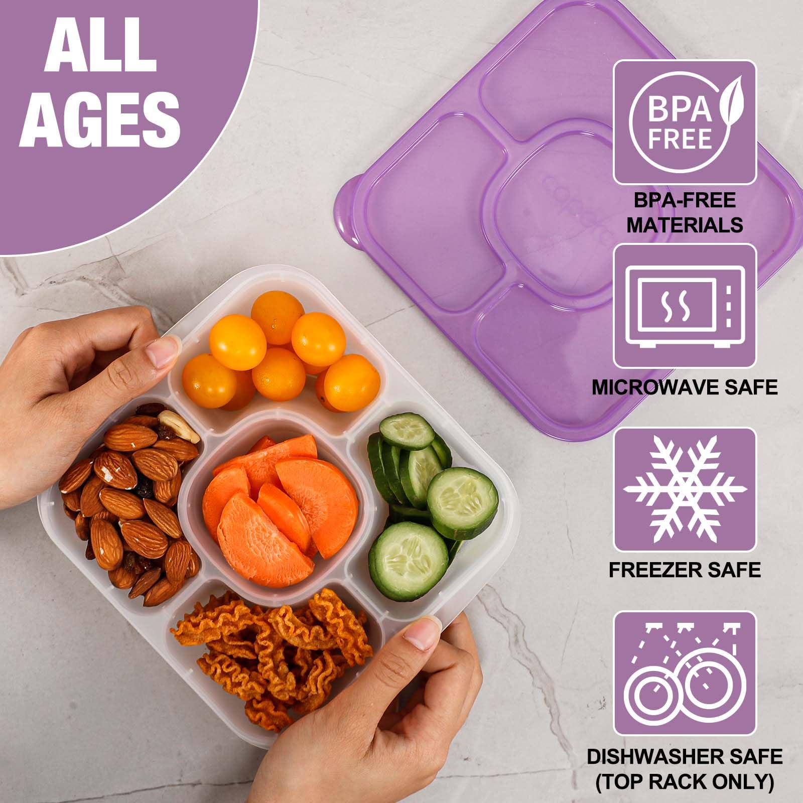 Caperci contenedor snack Bento 5 compartimentos escolar práctico para estudiantes
