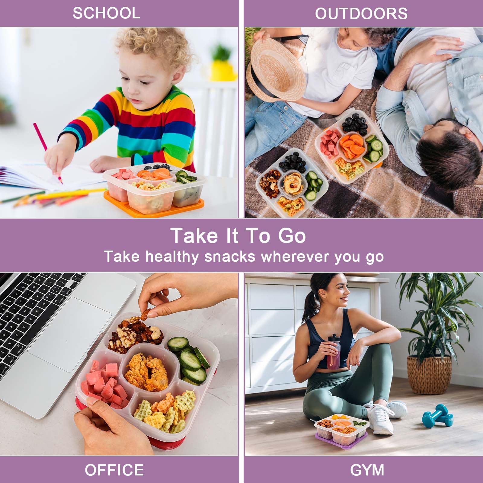 Caperci contenedor snack Bento 5 compartimentos trabajo compacto para oficina